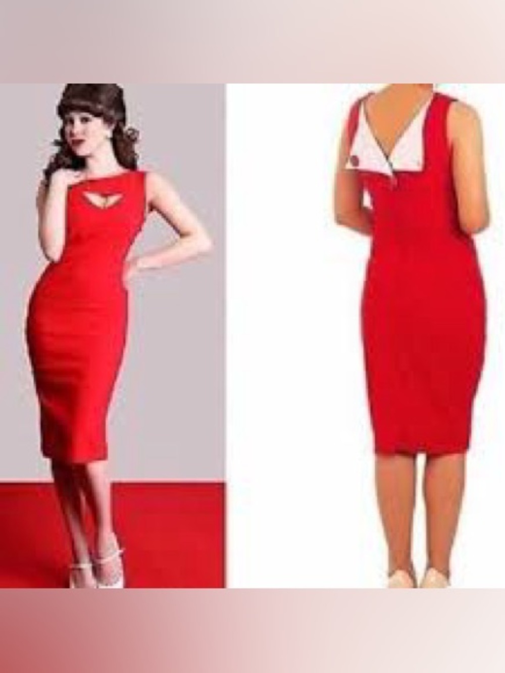 Bettie Page Red Sleeveless Midi Sheath Dress with Front Cutout